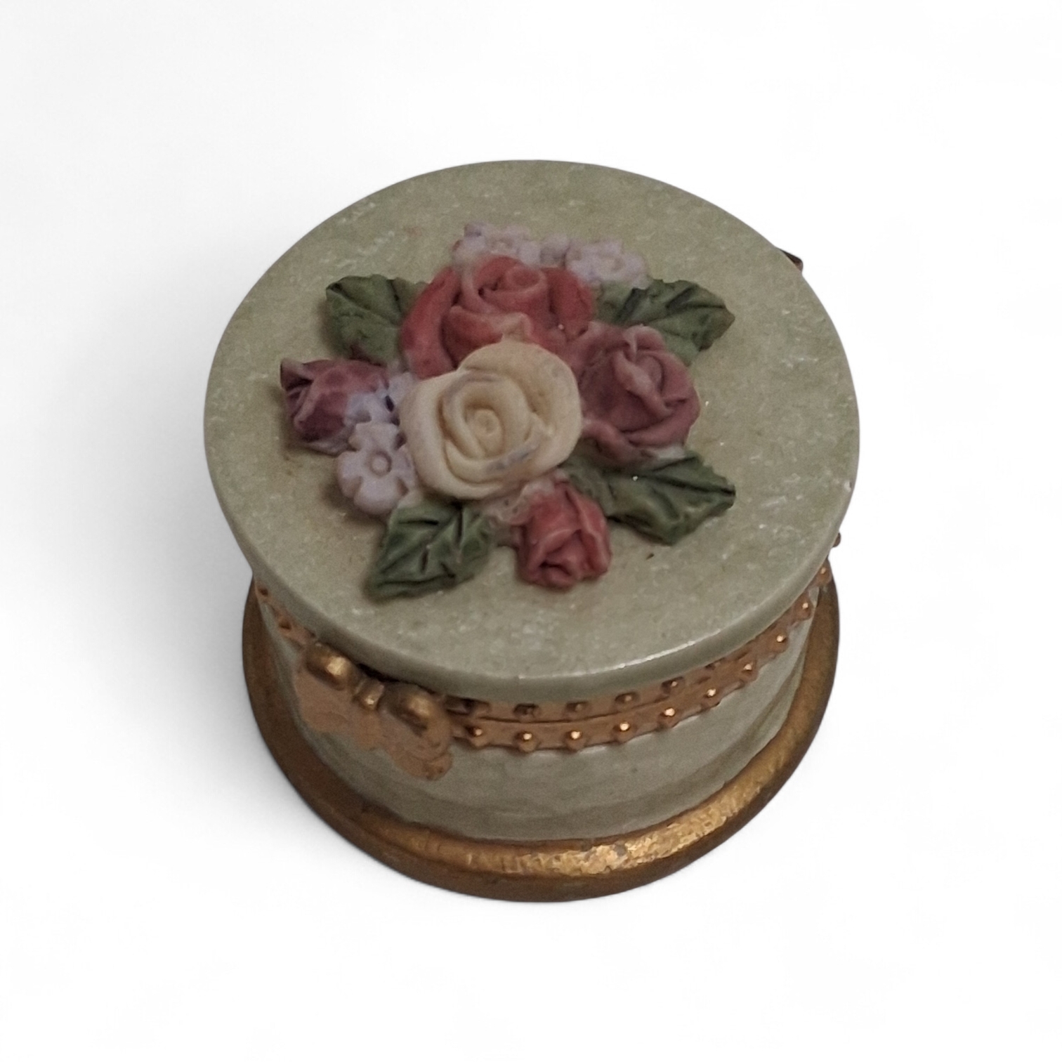 Delicate Tiny Vintage Floral Wedding Ring Presentation Keepsake Box Signed